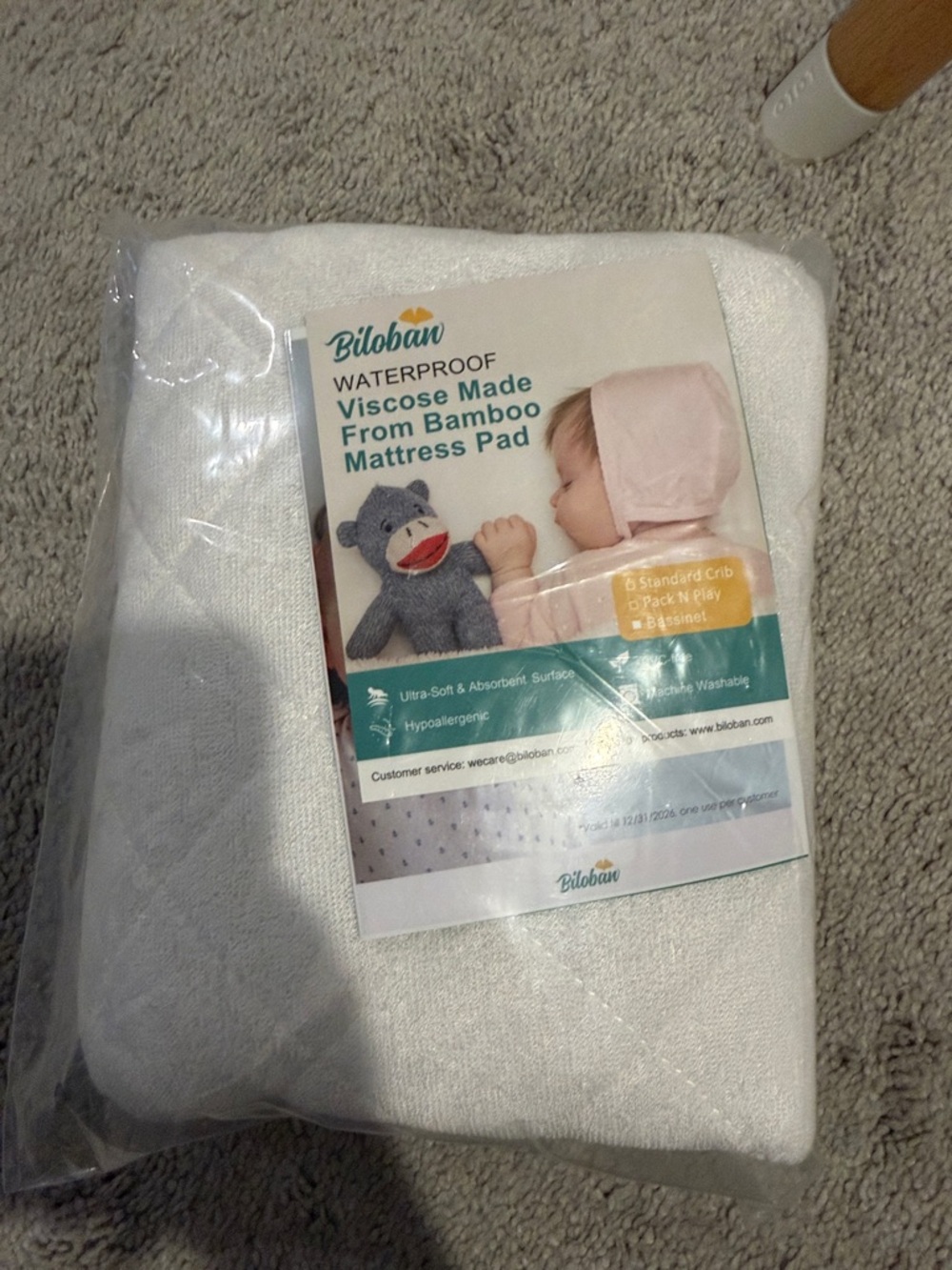 White Waterproof Bamboo Viscose Mattress Pad